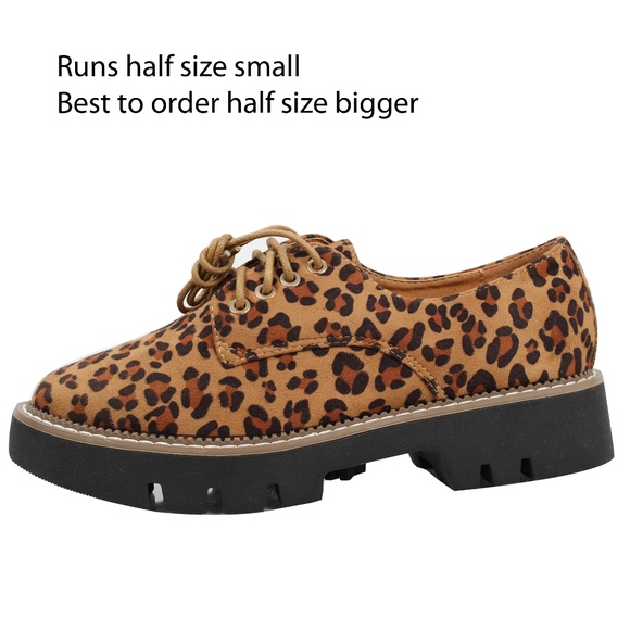 Tan Leopard Lace Up Oxford Loafer Shoes - Picture 2 of 6